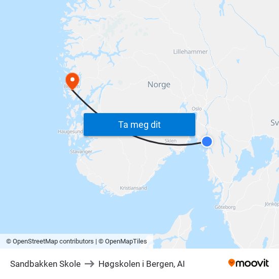 Sandbakken Skole to Høgskolen i Bergen, AI map