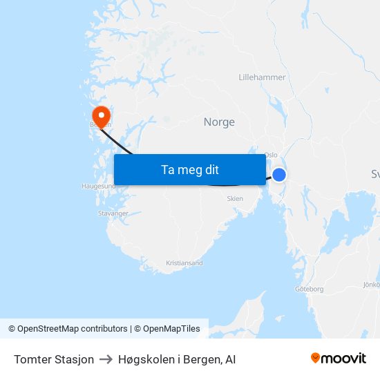 Tomter Stasjon to Høgskolen i Bergen, AI map