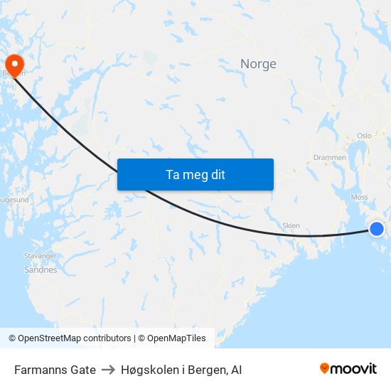 Farmanns Gate to Høgskolen i Bergen, AI map