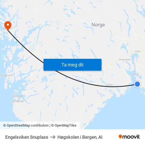 Engelsviken Snuplass to Høgskolen i Bergen, AI map