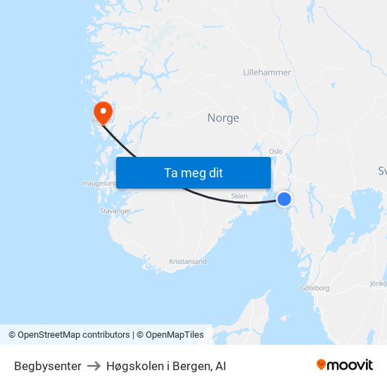 Begbysenter to Høgskolen i Bergen, AI map