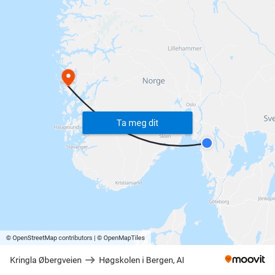 Kringla Øbergveien to Høgskolen i Bergen, AI map