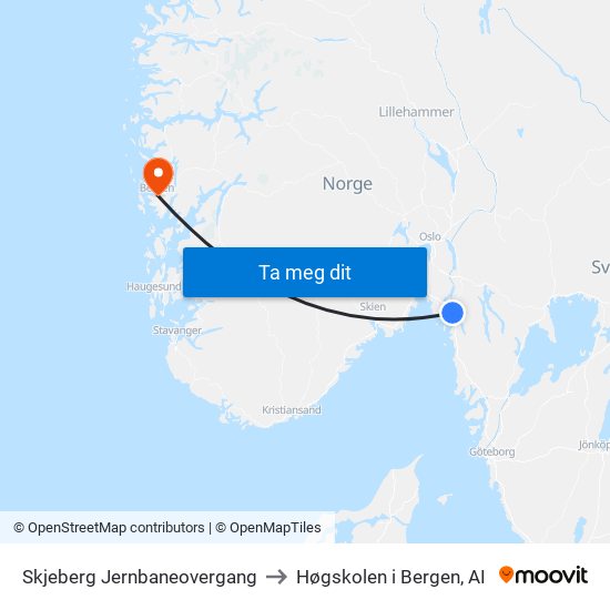 Skjeberg Jernbaneovergang to Høgskolen i Bergen, AI map