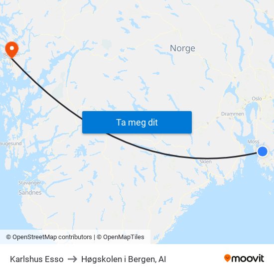 Karlshus Esso to Høgskolen i Bergen, AI map