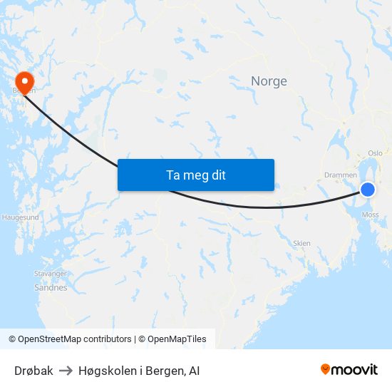 Drøbak to Høgskolen i Bergen, AI map