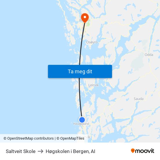 Saltveit Skole to Høgskolen i Bergen, AI map