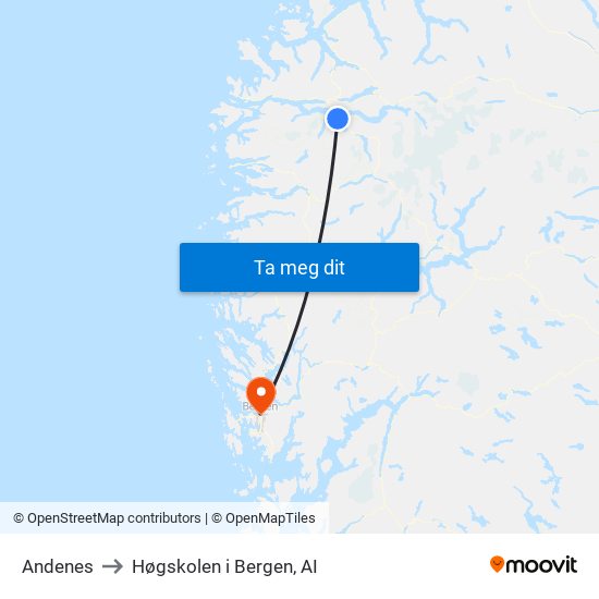 Andenes to Høgskolen i Bergen, AI map