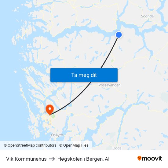 Vik Kommunehus to Høgskolen i Bergen, AI map