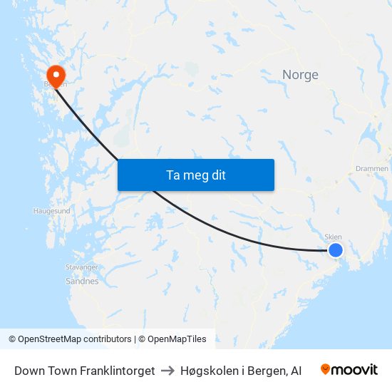 Down Town Franklintorget to Høgskolen i Bergen, AI map