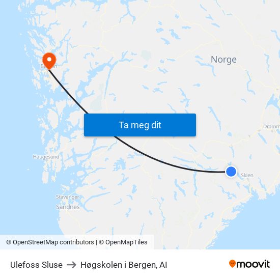 Ulefoss Sluse to Høgskolen i Bergen, AI map