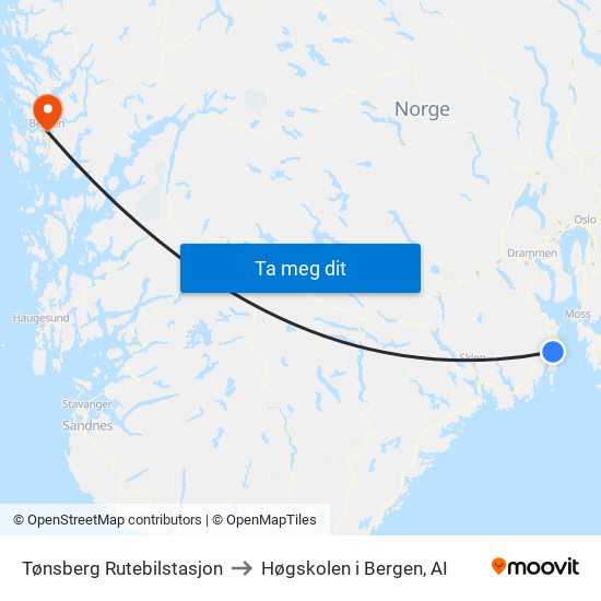 Tønsberg Rutebilstasjon to Høgskolen i Bergen, AI map