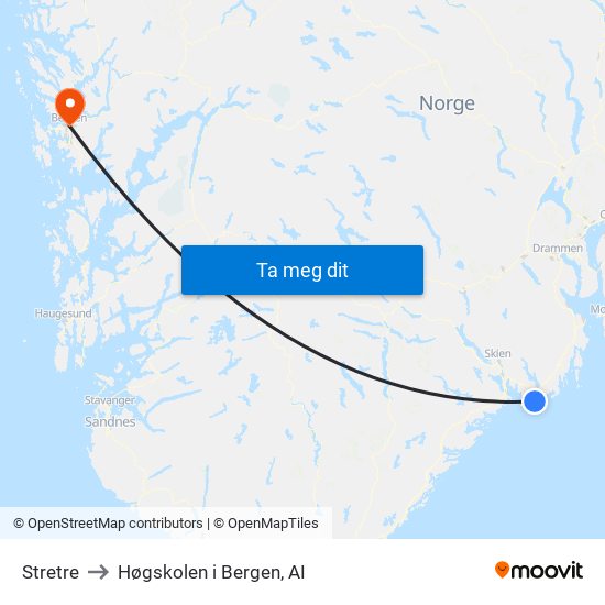 Stretre to Høgskolen i Bergen, AI map