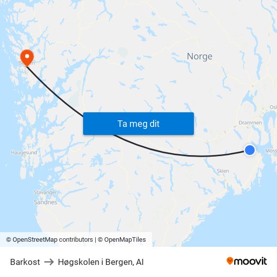 Barkost to Høgskolen i Bergen, AI map