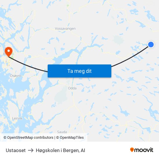 Ustaoset to Høgskolen i Bergen, AI map