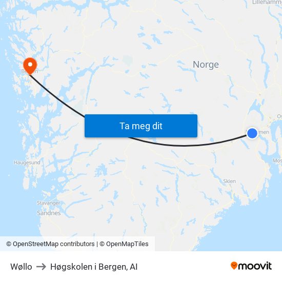 Wøllo to Høgskolen i Bergen, AI map