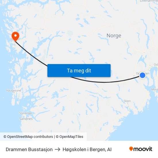 Drammen Busstasjon to Høgskolen i Bergen, AI map