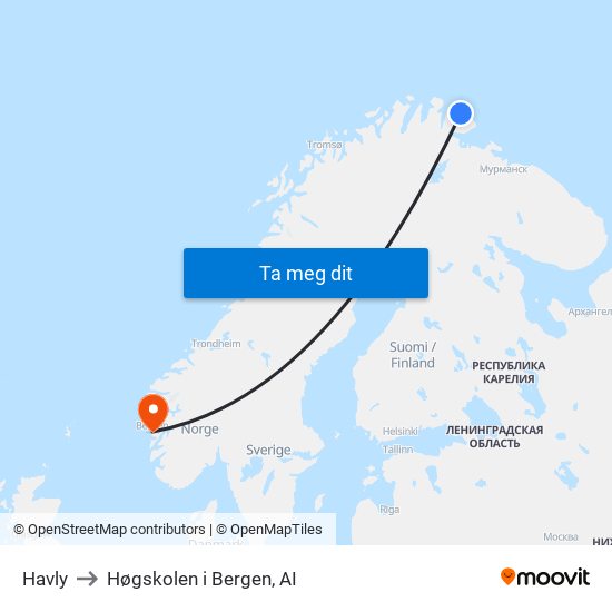 Havly to Høgskolen i Bergen, AI map