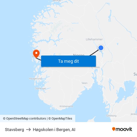Stavsberg to Høgskolen i Bergen, AI map