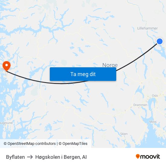 Byflaten to Høgskolen i Bergen, AI map