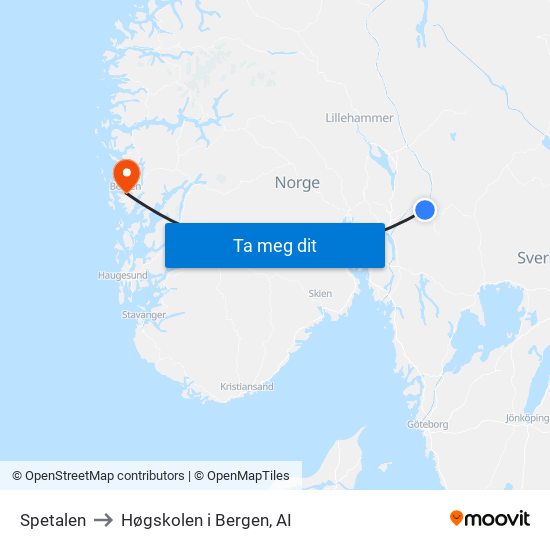Spetalen to Høgskolen i Bergen, AI map