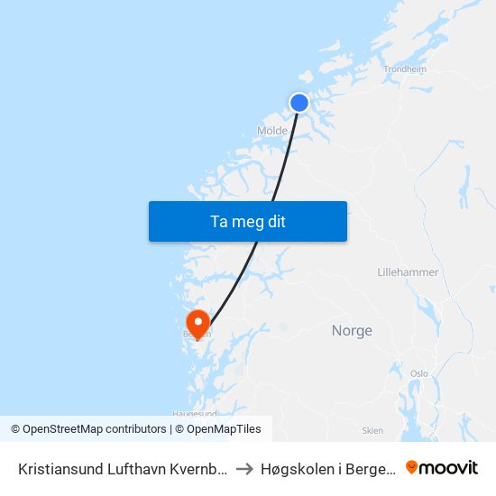 Kristiansund Lufthavn Kvernberget to Høgskolen i Bergen, AI map
