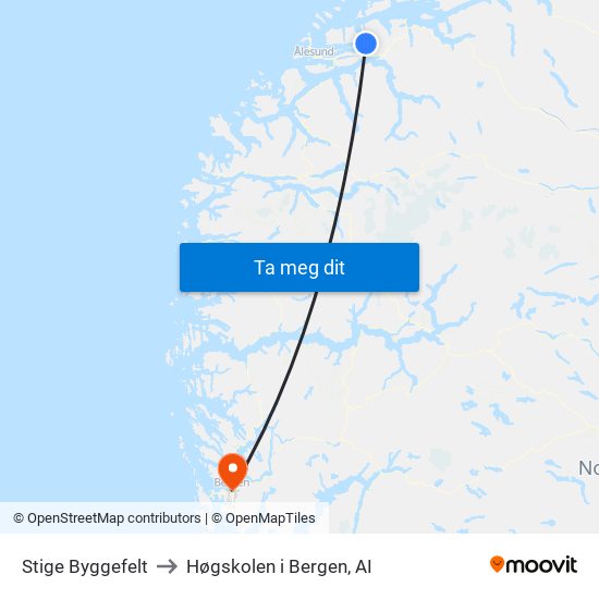 Stige Byggefelt to Høgskolen i Bergen, AI map