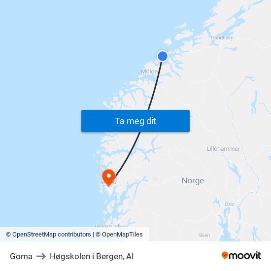 Goma to Høgskolen i Bergen, AI map