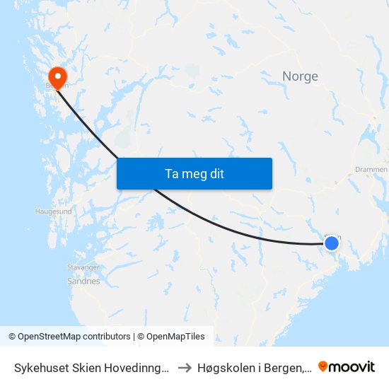 Sykehuset Skien Hovedinngang to Høgskolen i Bergen, AI map