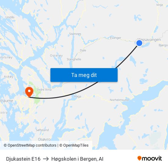 Djukastein E16 to Høgskolen i Bergen, AI map