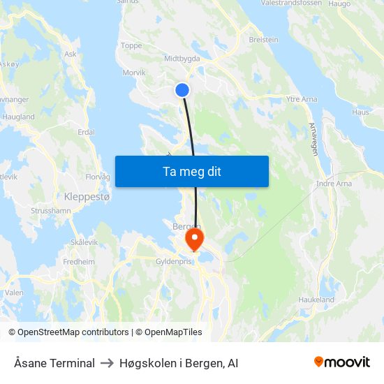 Åsane Terminal to Høgskolen i Bergen, AI map