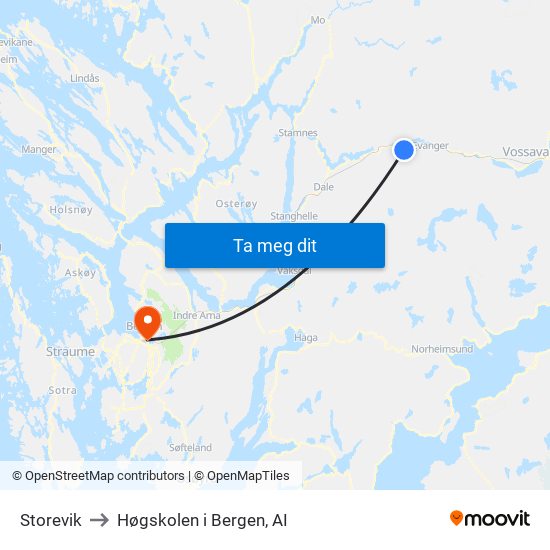 Storevik to Høgskolen i Bergen, AI map