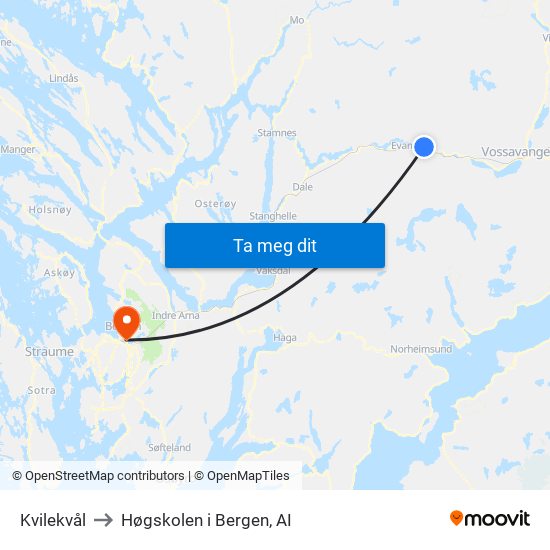 Kvilekvål to Høgskolen i Bergen, AI map