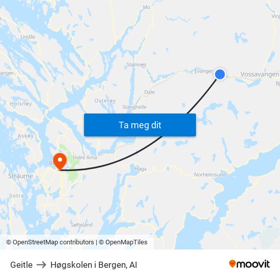 Geitle to Høgskolen i Bergen, AI map