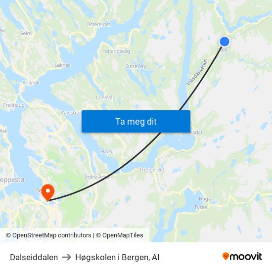 Dalseiddalen to Høgskolen i Bergen, AI map