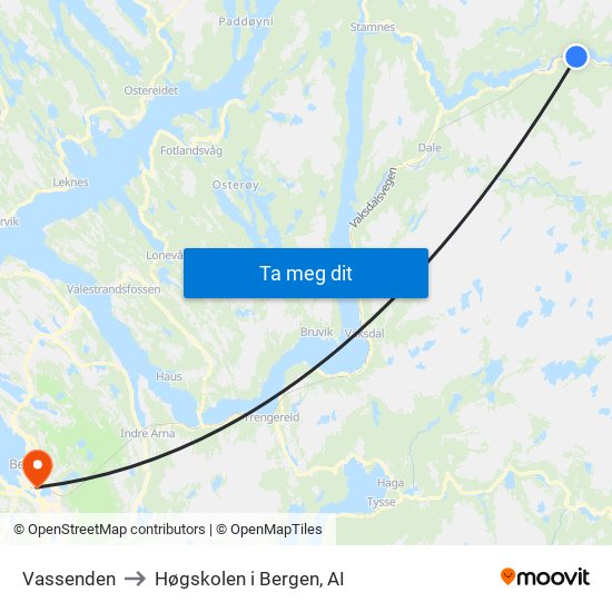 Vassenden to Høgskolen i Bergen, AI map