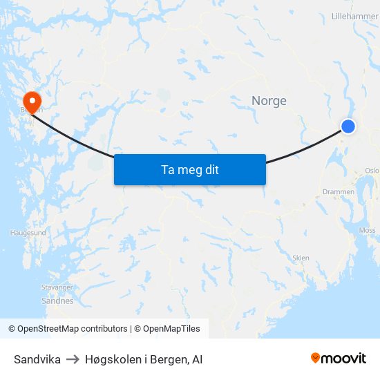 Sandvika to Høgskolen i Bergen, AI map