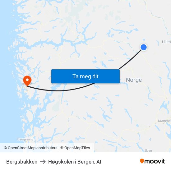 Bergsbakken to Høgskolen i Bergen, AI map