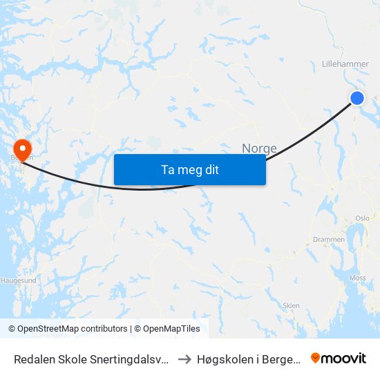 Redalen Skole Snertingdalsvegen to Høgskolen i Bergen, AI map