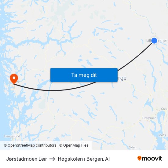 Jørstadmoen Leir to Høgskolen i Bergen, AI map