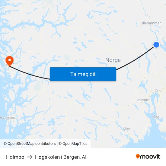 Holmbo to Høgskolen i Bergen, AI map