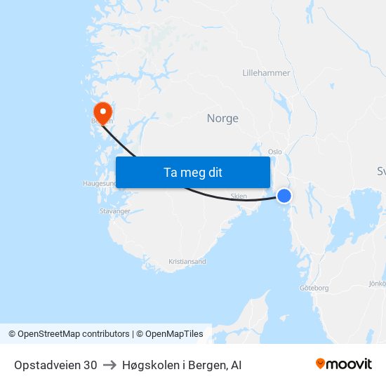 Opstadveien 30 to Høgskolen i Bergen, AI map