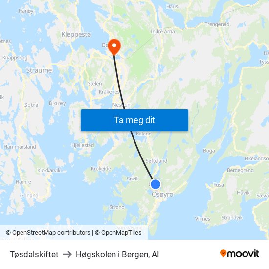 Tøsdalskiftet to Høgskolen i Bergen, AI map