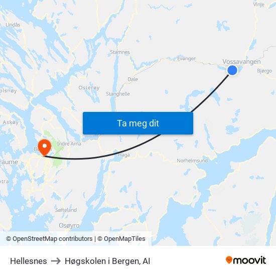 Hellesnes to Høgskolen i Bergen, AI map
