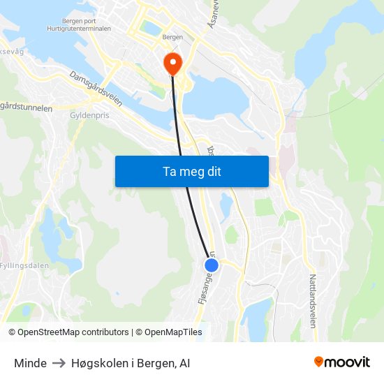 Minde to Høgskolen i Bergen, AI map