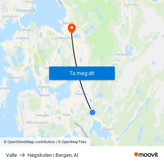 Valle to Høgskolen i Bergen, AI map