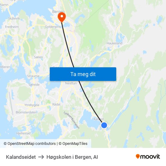 Kalandseidet to Høgskolen i Bergen, AI map