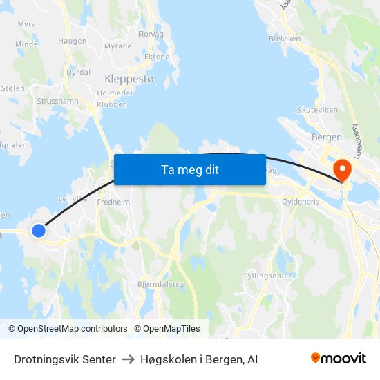 Drotningsvik Senter to Høgskolen i Bergen, AI map