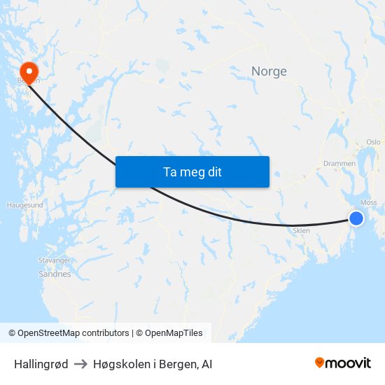 Hallingrød to Høgskolen i Bergen, AI map