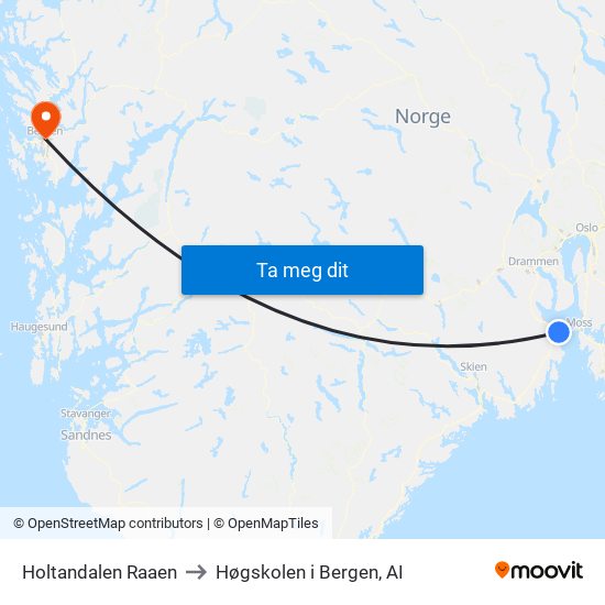 Holtandalen Raaen to Høgskolen i Bergen, AI map