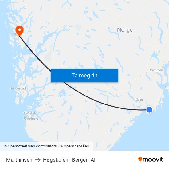 Marthinsen to Høgskolen i Bergen, AI map